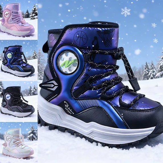Afuyipoi Kids' Sporty Outdoor Snow Boots Hook and Loop Winter Warm Fleece Lined Athletic Boots Size 12.5 Little Kid - 3 Big Kid Blue Size 2.5 Big Kids