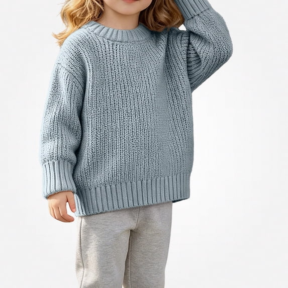 Afuyipoi Kids Thick Knit Pullover Sweater for Boys Girls Size 3M-5Y Winter Warm Comfort Wear Blue Size 4T