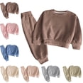thumbnail image 1 of Afuyipoi Kids Waffle Knit Long Sleeve Sweatshirt and Pants 2-Piece Activewear Set 1-11Y Beige Size 4T, 1 of 5