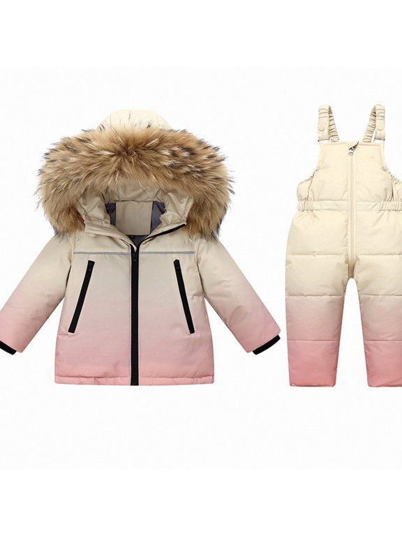 Kids Windproof Ski Suit Set Hooded Jacket and Bib Pants Waterproof Outfit Pink 3T