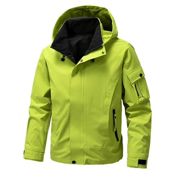 Afuyipoi Leather Jacket Men,Long Sleeve Solid Winter Hooded Casual Jacket Green M