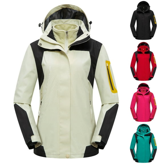 Afuyipoi Leather Jacket Women,Long Sleeves Color Block Zip-up Hooded Casual Jacket White M