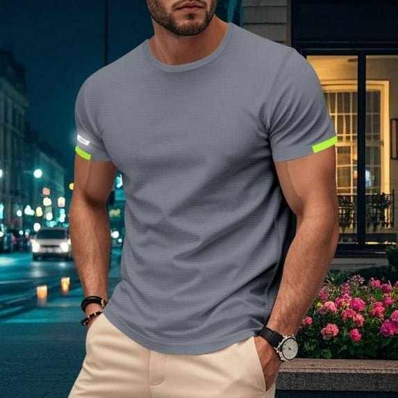 Afuyipoi Lightweight Mesh Tshirts for Men with Reflective Strip Slim Fit Breathable Tee Tops for Running Workout Dark Gray Size 2XL