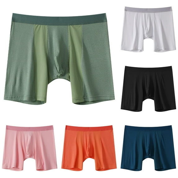 Afuyipoi Long Boxer for Men,Breathable Mesh Side Split Four Corners Solid Color Underpants Green M