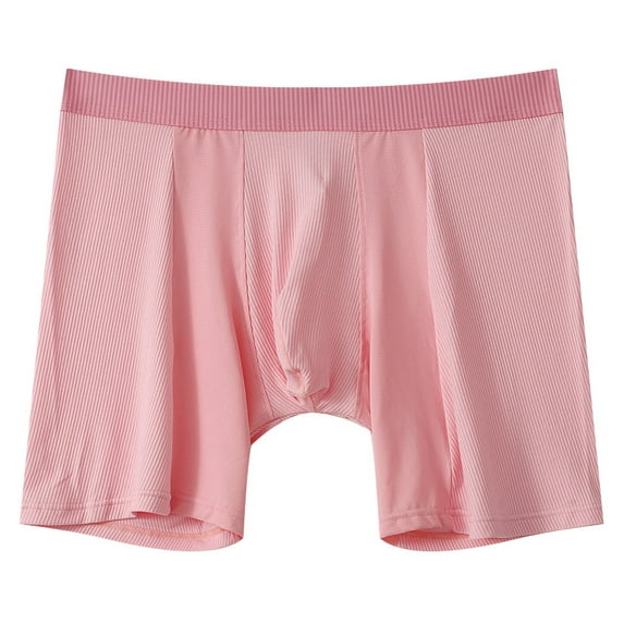 Afuyipoi Long Boxer for Men,Breathable Mesh Side Split Four Corners Solid Color Underpants Pink M