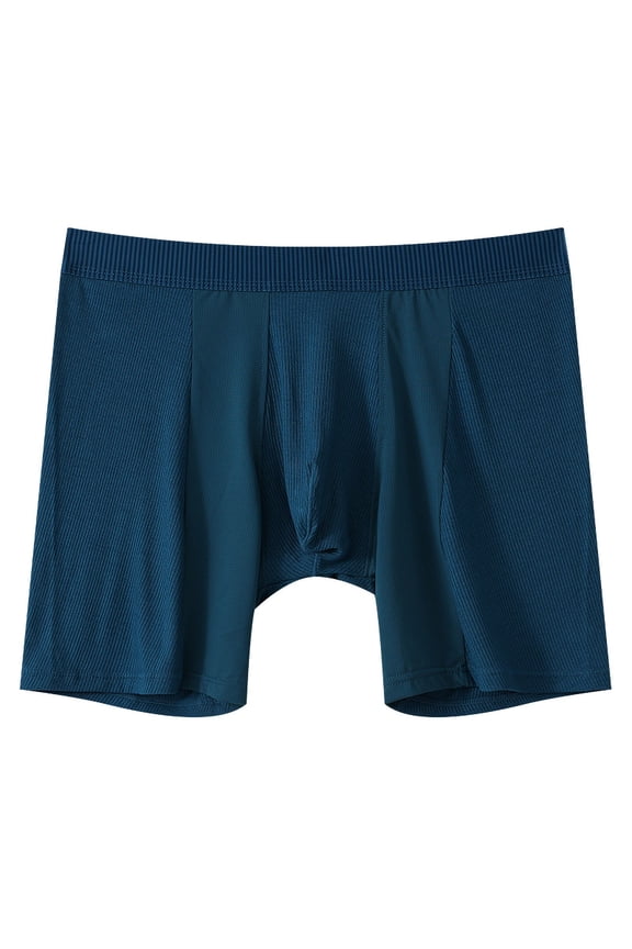 Long Boxer for Men,Four Corners Side Split Breathable Mesh Solid Color Underpants Navy 2XL