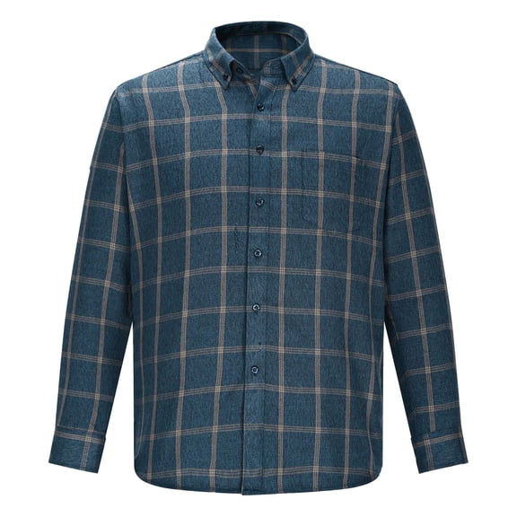 Afuyipoi Long Sleeve Oversized Button Up Shirt,Formal Lapel Stylish Pockets Checked Quick-drying Shirt Navy 2XL
