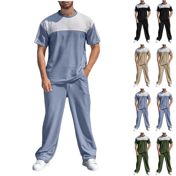 Afuyipoi Lounge Sets for Men, Breathable Relaxed Short Sleeve Waffle 2 Piece Sets Green 2XL