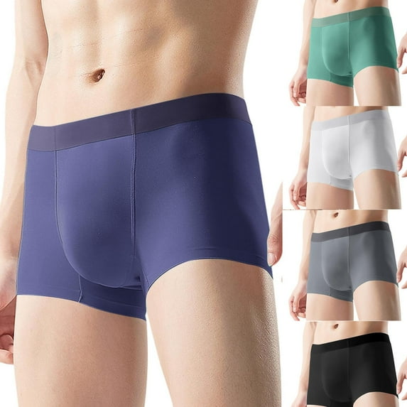 Afuyipoi Male Ice Silk Boxers Underpants,Solid Color Seamles Breathable Oversized Underwear Boxers Navy L