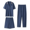 thumbnail image 1 of Afuyipoi Men 3PC Pajama Set,Solid Color Button Down Casual Outdoor Loungewear Blue XL, 1 of 2