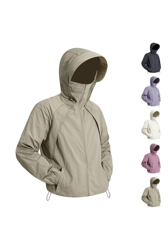 Men Athletic Jackets UV-Protection,Full-front Zip Lightweight with Adjustable Hood Sun Protective Clothing Khaki 3XL