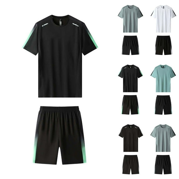 Afuyipoi Men Athletic Outfit Sets, Quick-Dry Lightweight Short Sleeve Running Training Set Green M