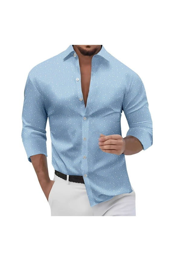 Men Button Up Long Sleeve Turndown Shirts,Stripe Collar Hot- Polka V-neck Casual Stylish Shirt Sky Blue M