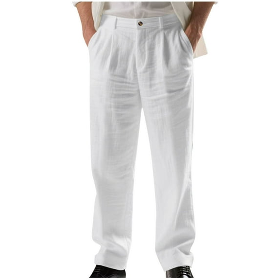 Afuyipoi Men Casual Thin Pants,Loose Side Pockets Lightweight Straight-Leg Pants White XL/40
