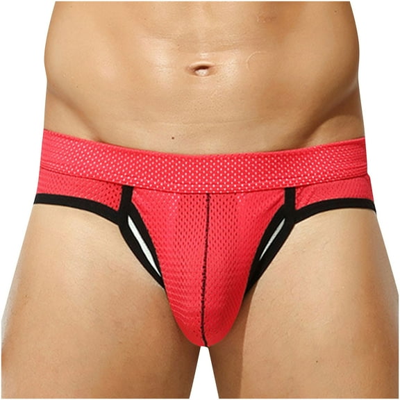 Afuyipoi Men Comforts Brief,Breathable Color Block Mesh Hollowed Soft Underpant Red M