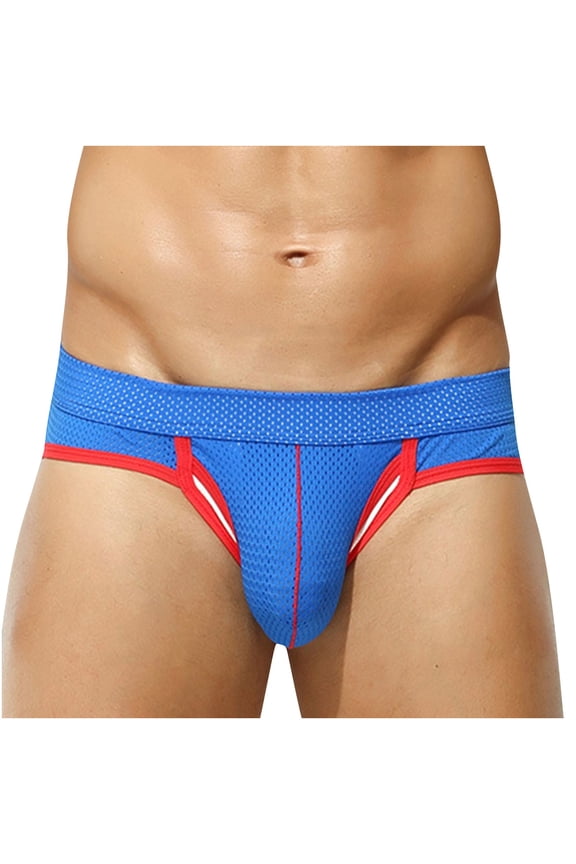Men Comforts Brief,Breathable Mesh Hollowed Color Block Soft Underpant Sky Blue XL