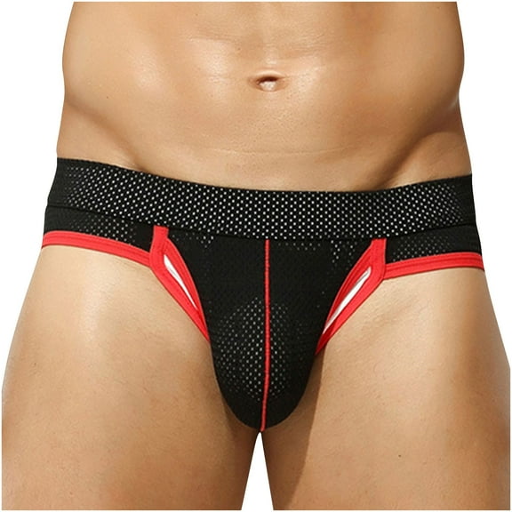 Afuyipoi Men Comforts Brief,Mesh Hollowed Breathable Color Block Soft Underpant Black XL
