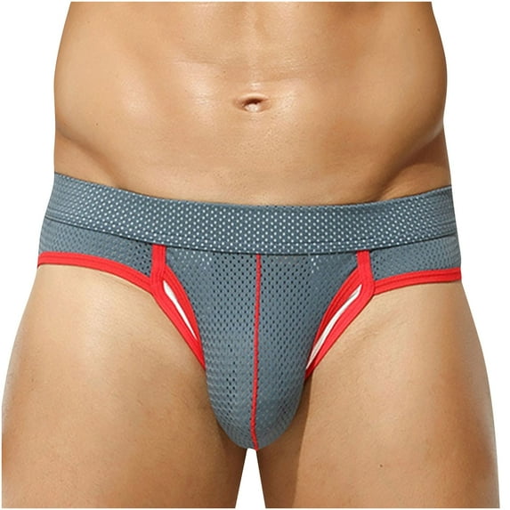 Afuyipoi Men Comforts Brief,Mesh Hollowed Breathable Color Block Soft Underpant Gray L