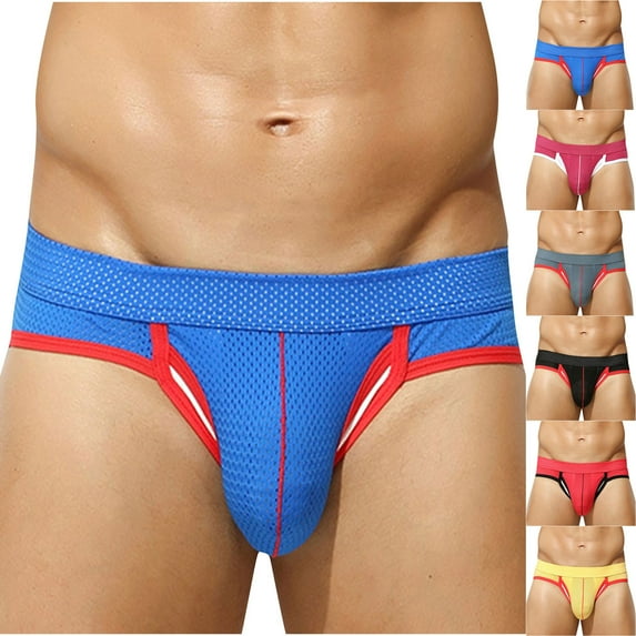 Afuyipoi Men Comforts Brief,Mesh Hollowed Breathable Color Block Soft Underpant Sky Blue S