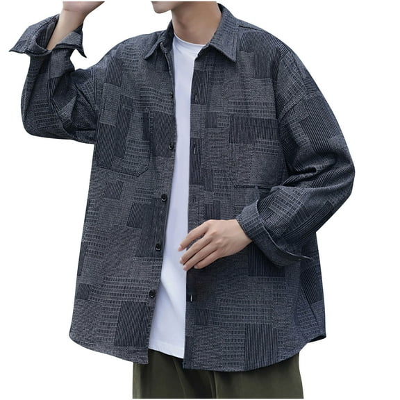 Afuyipoi Men Denim Button Up Shirts,Business Casual Classic Collar Work Shirt Black XL