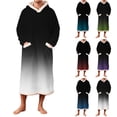 thumbnail image 1 of Afuyipoi Men Fleece Gradient Casual Hooded Pocket Pullover Long Sleeve Bathrobe Night Robe, With Pockets Long Sleeve Soft Gradient Hooded Bathrobe White S, 1 of 6