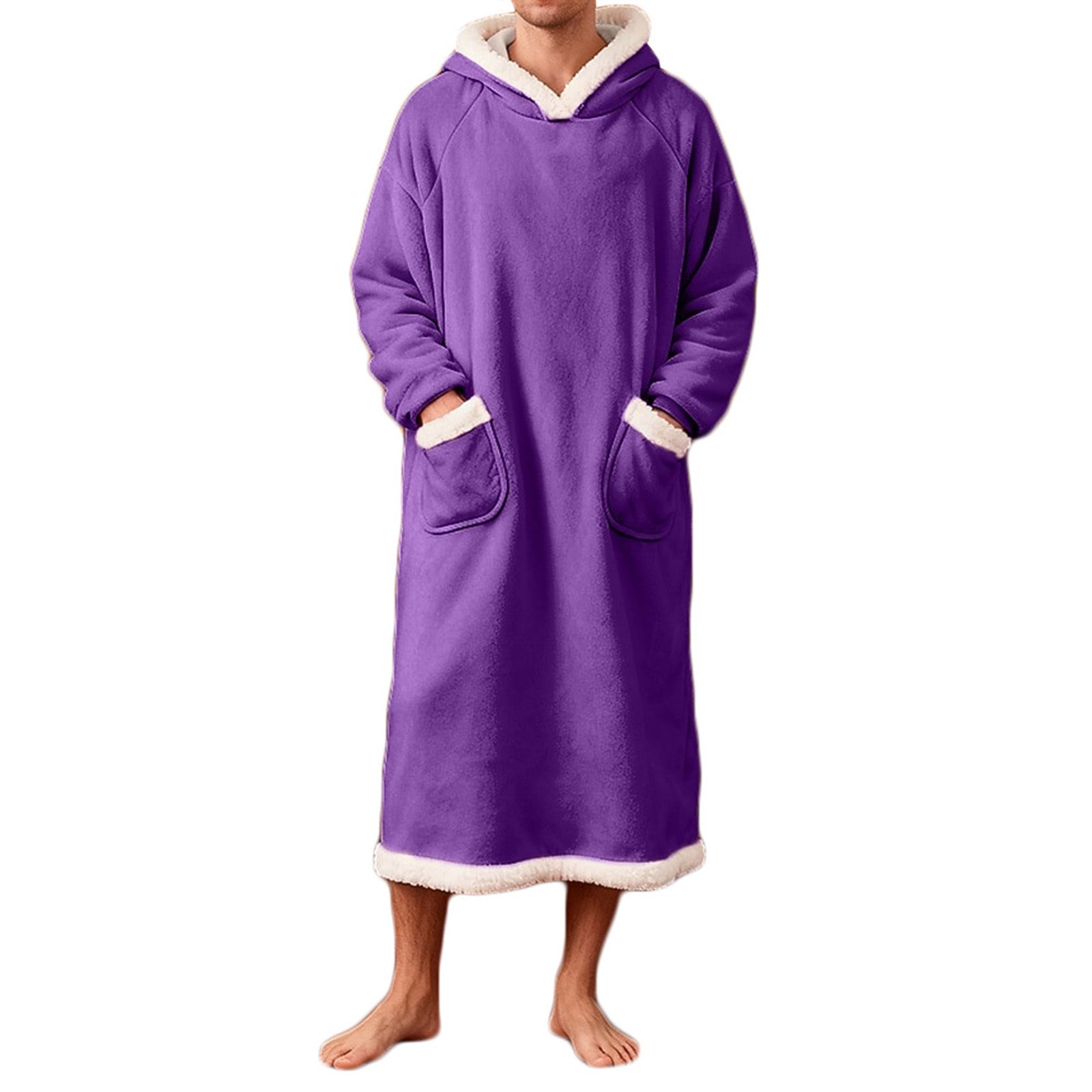 Afuyipoi Men Fleece Pullover Night Robe, Bathrobe Long Sleeve Soft With ...