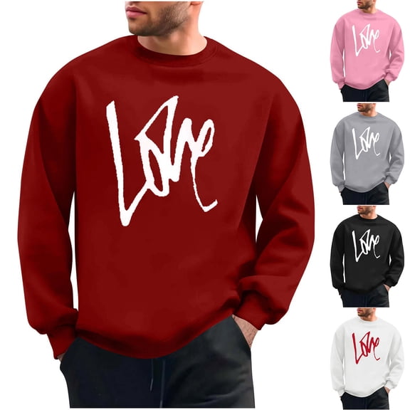 Afuyipoi Men Graphic Sweatshirts, Valentine's Day Long Sleeve Crew Neck Pullover Sweatshirts Red S