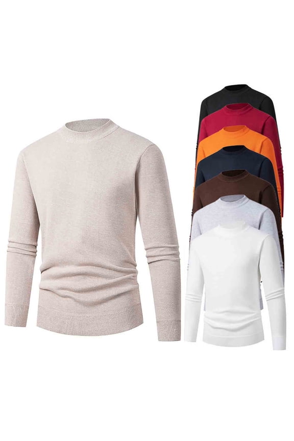Men High Neck Tops,Solid Color Long Sleeve Comfortable Knit Shirt Wine S