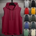 thumbnail image 1 of Afuyipoi Men Hooded Vest Sleeveless Solid Tone Athletic Cut Stretch Tops Green Size XL, 1 of 8