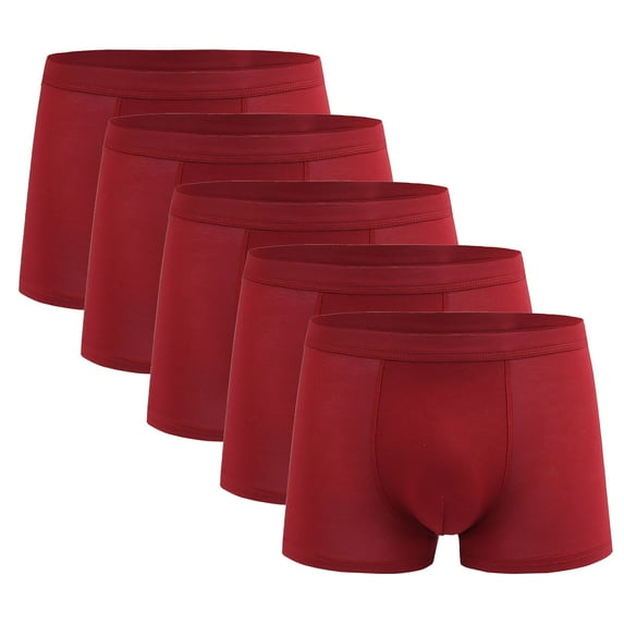 Afuyipoi Men Large Size 5 Pack Underpants,Comfort Causal Underwear High Elasticity Flat Leg Briefs Wine XL