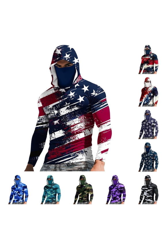 Men Lightweight Long Sleeve Hoodie,Ice-Silk Hooded Neck Integrated Face Mask Stretch Cooling Clothing Multicolor 2XL