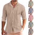 thumbnail image 1 of Afuyipoi Men Long Sleeve Button-Up Shirts,Jacquard Cotton Stripe Button-front Shirt with Long Sleeves White L, 1 of 9
