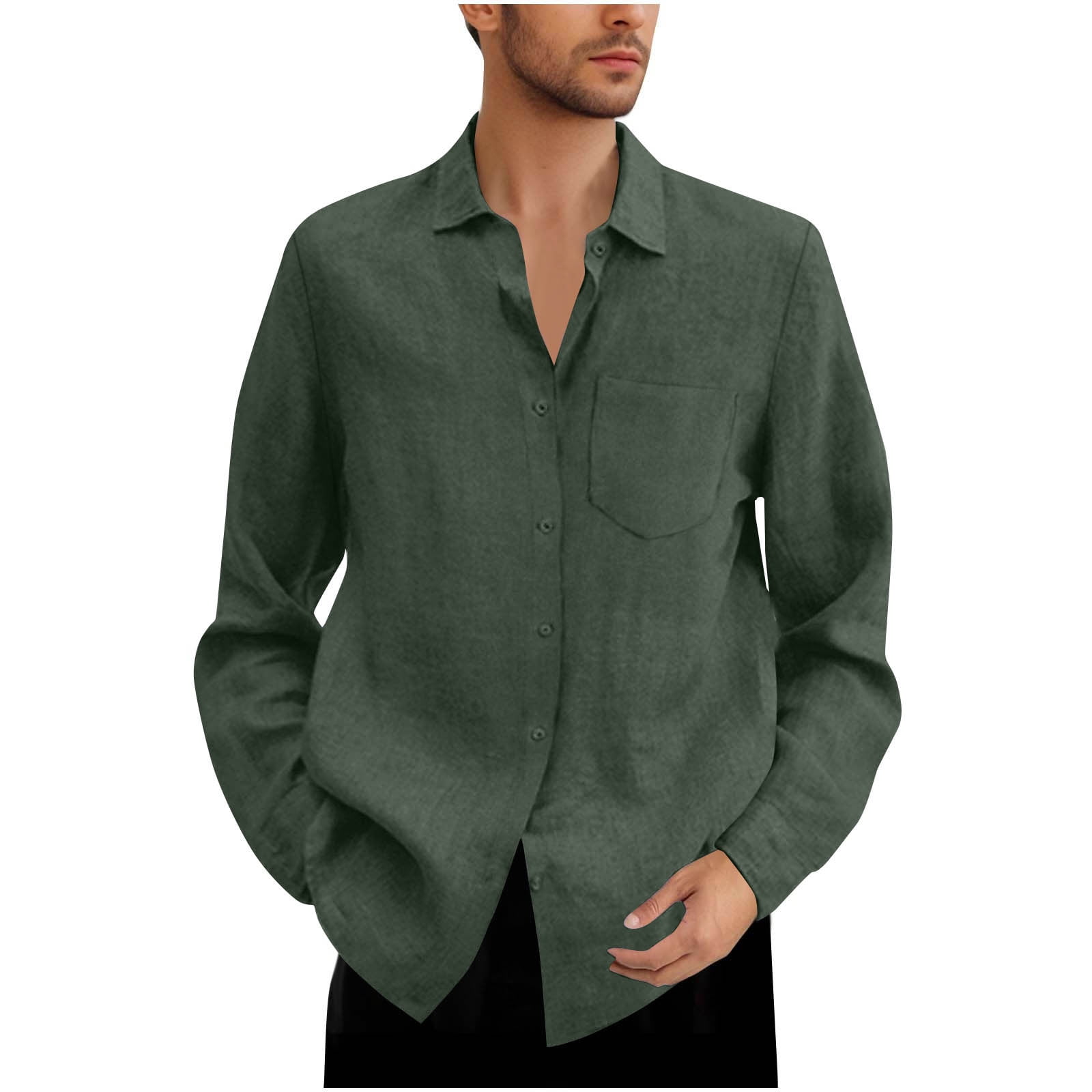 Men's Full Size Contrast Button Up Long Sleeve Shirt Plus Size main image 1