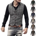 thumbnail image 1 of Afuyipoi Men Plaid Vest V Neck Single Breasted Button Front Formal Vest Green Size XL, 1 of 7