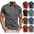 thumbnail image 1 of Afuyipoi Men Polo Shirt with Button Pockets Casual Half-buttoned Plaid Lapel Shirts,Light Blue 2XL, 1 of 8