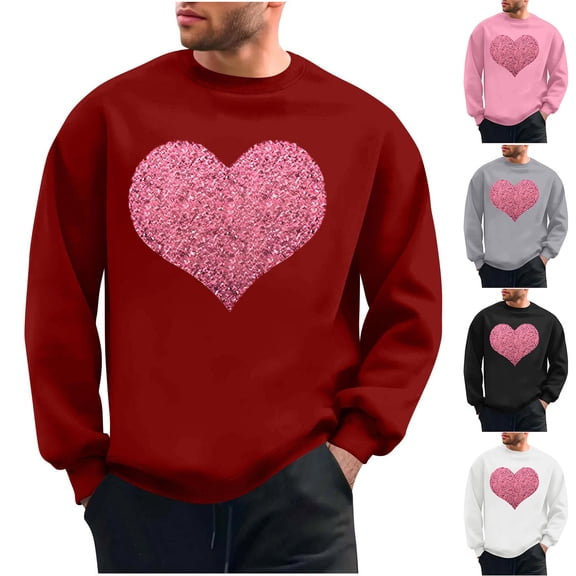 Afuyipoi Men Round Neck Hoodies, Valentine's Day Pullover Long Sleeve Holiday Sweatshirts Gray M