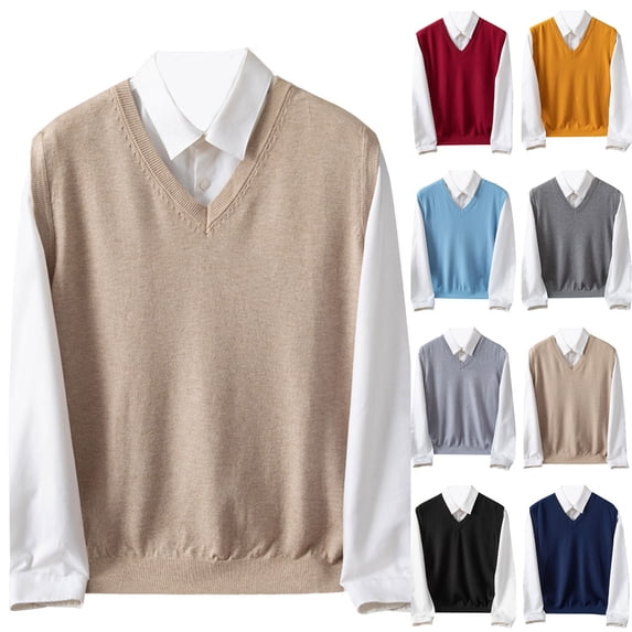 Afuyipoi Men Sleeveless Knit Waistcoat V - neck Pullover Solid - color Fashion Vest Dark Gray Size XL