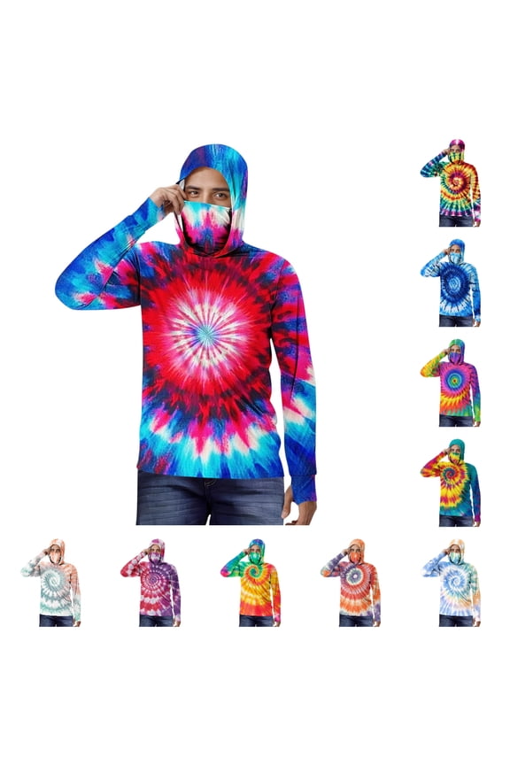 Men Sun Protection Jackets,Integrated Face Cover Adjustable Hood Ice Silk Cooling Raglan Sleeve Athletic Jackets Watermelon Red 5XL