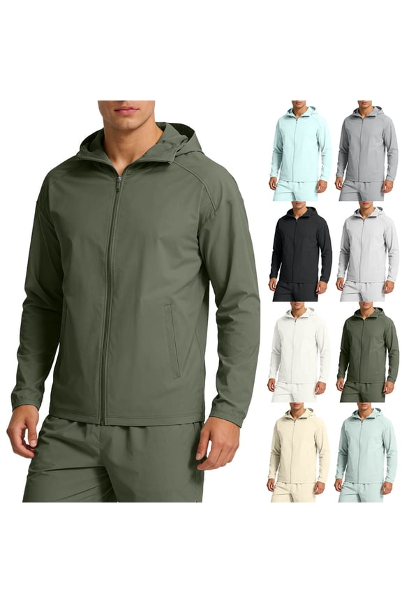 Men Sunscreen Jacket,With Hood Long-Sleeved Quick-Dry UV-Protection Cardigan Army Green S
