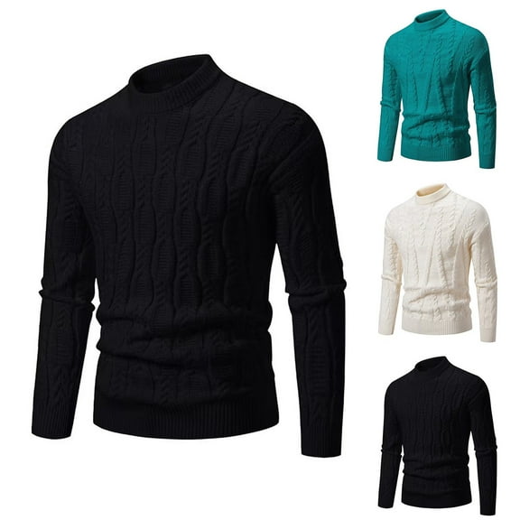 Afuyipoi Men Sweaters,Pullover Comfortable Casual Mock Turtleneck Knit Black L