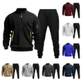 thumbnail image 1 of Afuyipoi Men Two-Piece Sportswear Set, Quick-Dry Long Sleeve Workout Pullover With Stand Collar Pockets Dark Gray 2XL, 1 of 4