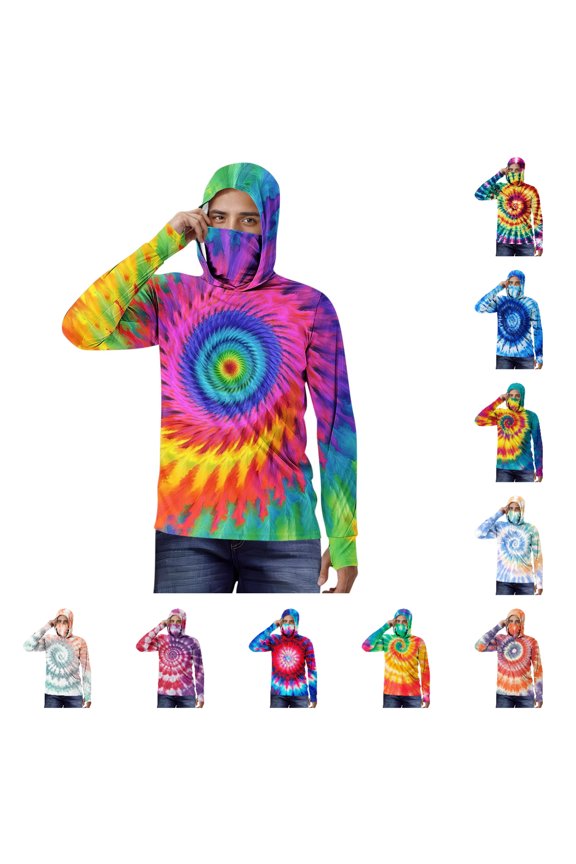 Men UPF 50+ Sun Protection Clothing,Ice-Silk UV Hoodie Face Cover Long Sleeve Pullover Cooling Multicolor M
