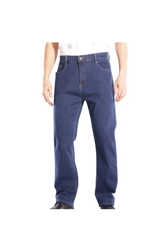 Men Vintage Denim Pants,Denim Workwear Pants Casual Elastic Waist Classic Fit Work Pants Dark Blue 56