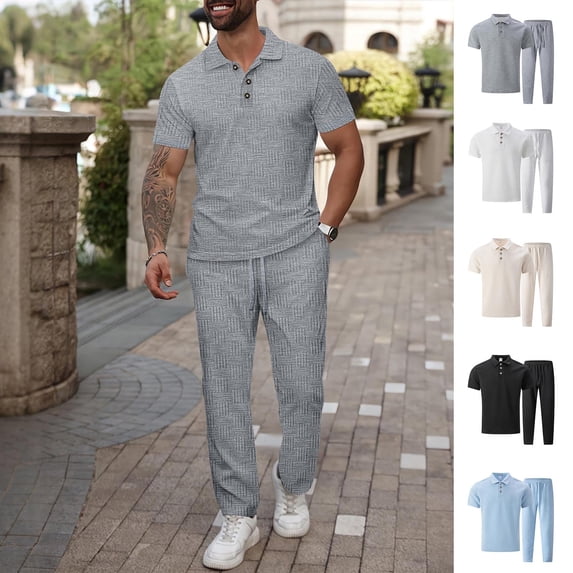Afuyipoi Men Workout Sets, Breathable Short Sleeve Quick-Dry Gym Suit for Men Gray L