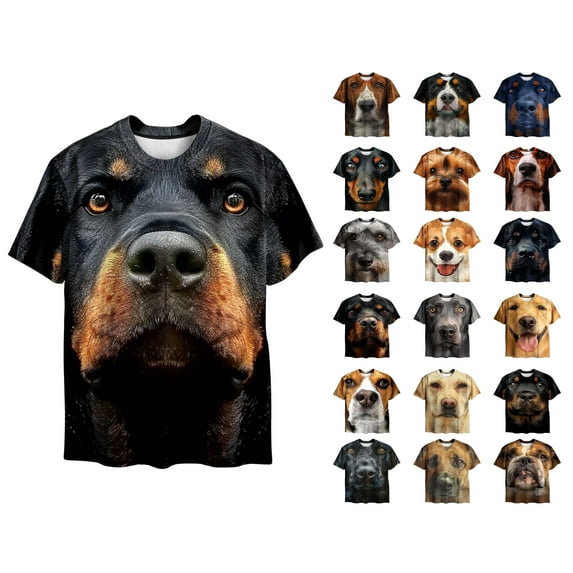 Afuyipoi Men's 3D Graphic Print T-shirts, Funny Dog Print Short Sleeve Round Neck Summer Pullover Tops Navy XL