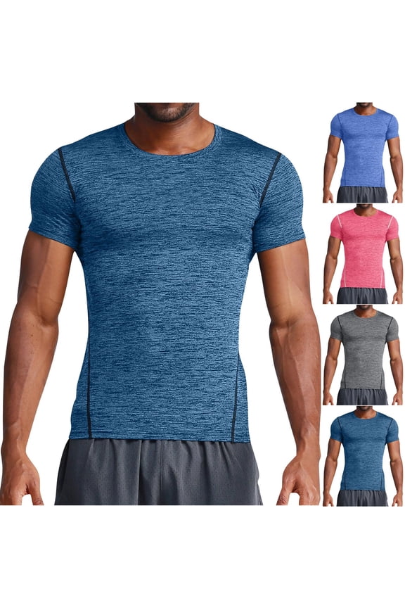 Men's Athletic Training Tee (S-XXL), Compression Style Short Sleeve Solid Quick Dry Performance Gym Shirt Navy Size M