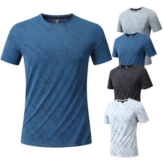 Afuyipoi Men's Athletic Workout T-Shirts, Moisture Wicking Activewear Gym, Yoga, & Running Tees Blue Size L