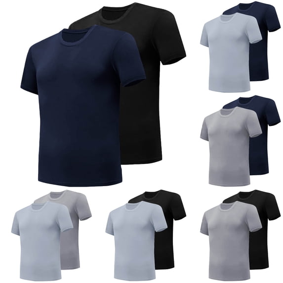 Afuyipoi Men's Basic Tees 2-Pack,Breathable Everyday Classic Crew Neck Cotton T-Shirts Navy L