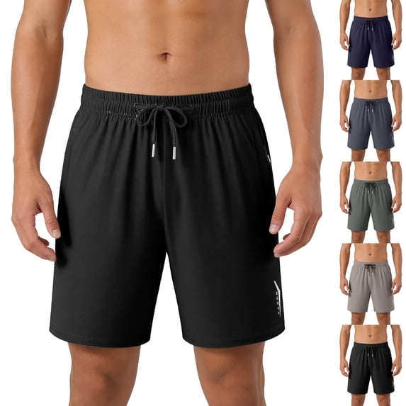 Afuyipoi Men's Big and Tall Athletic Shorts with Zipper Pockets, Quick Dry Lightweight Performance Shorts, Elastic Waist Summer Gym Shorts, L-6XL Khaki Size 4XL