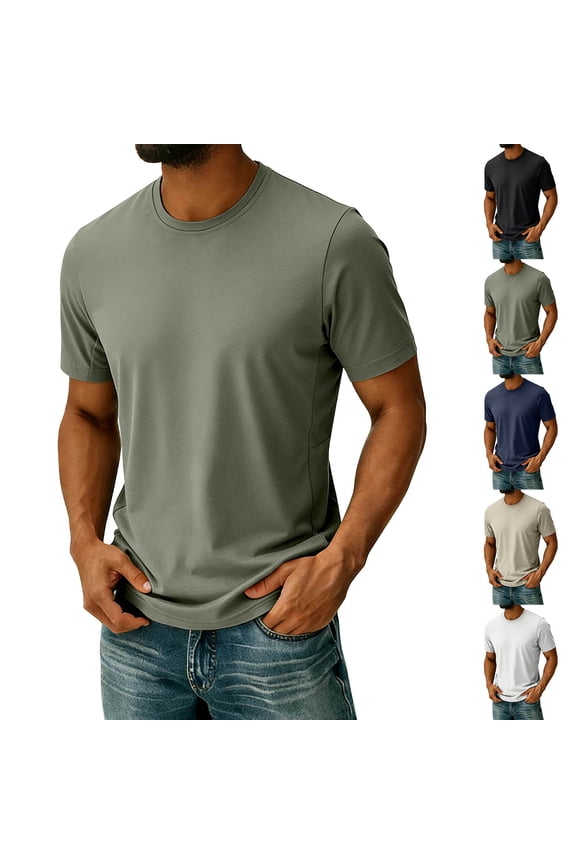 Men's Big and Tall Athletic Performance Tee (L-8XL), Short Sleeve Solid Color Round Neck Running Training Top Army Green Size 3XL
